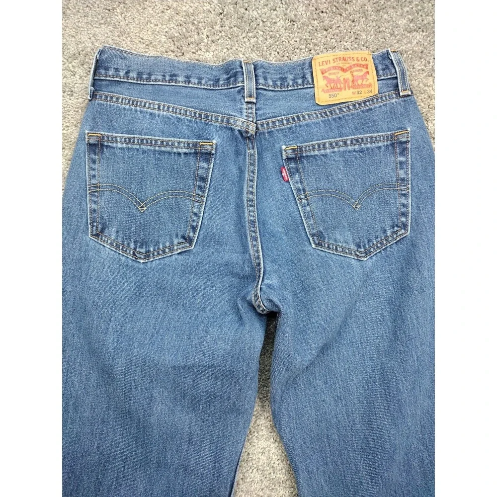 Levi's Mens 550 32x34 Leather Patched Jeans 100% Cotton Classic Minimalist Pants